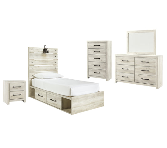 Cambeck  Panel Bed With 2 Storage Drawers With Mirrored Dresser, Chest And Nightstand