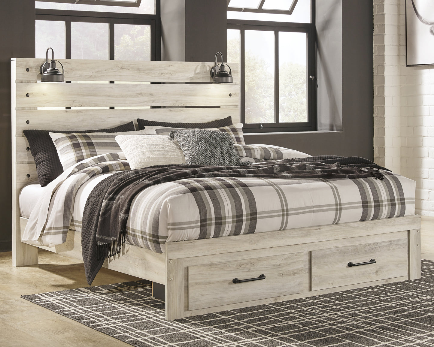 Cambeck  Panel Bed With Mirrored Dresser And 2 Nightstands