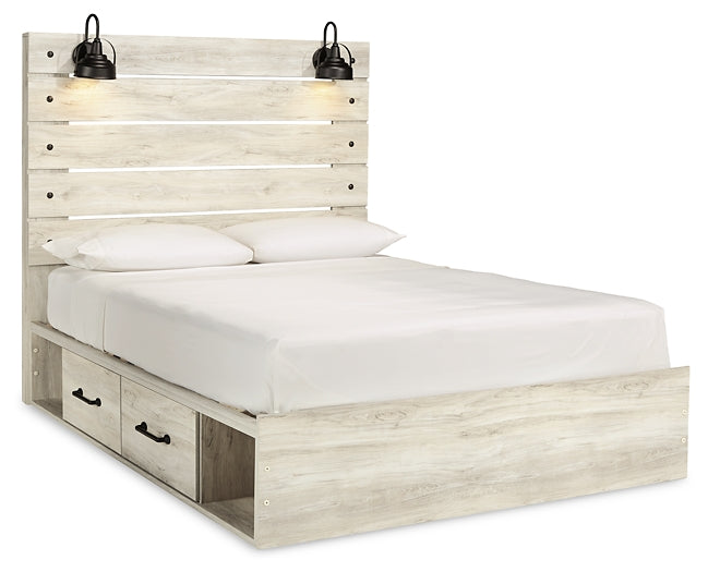 Cambeck  Panel Bed With 4 Storage Drawers With Mirrored Dresser And 2 Nightstands