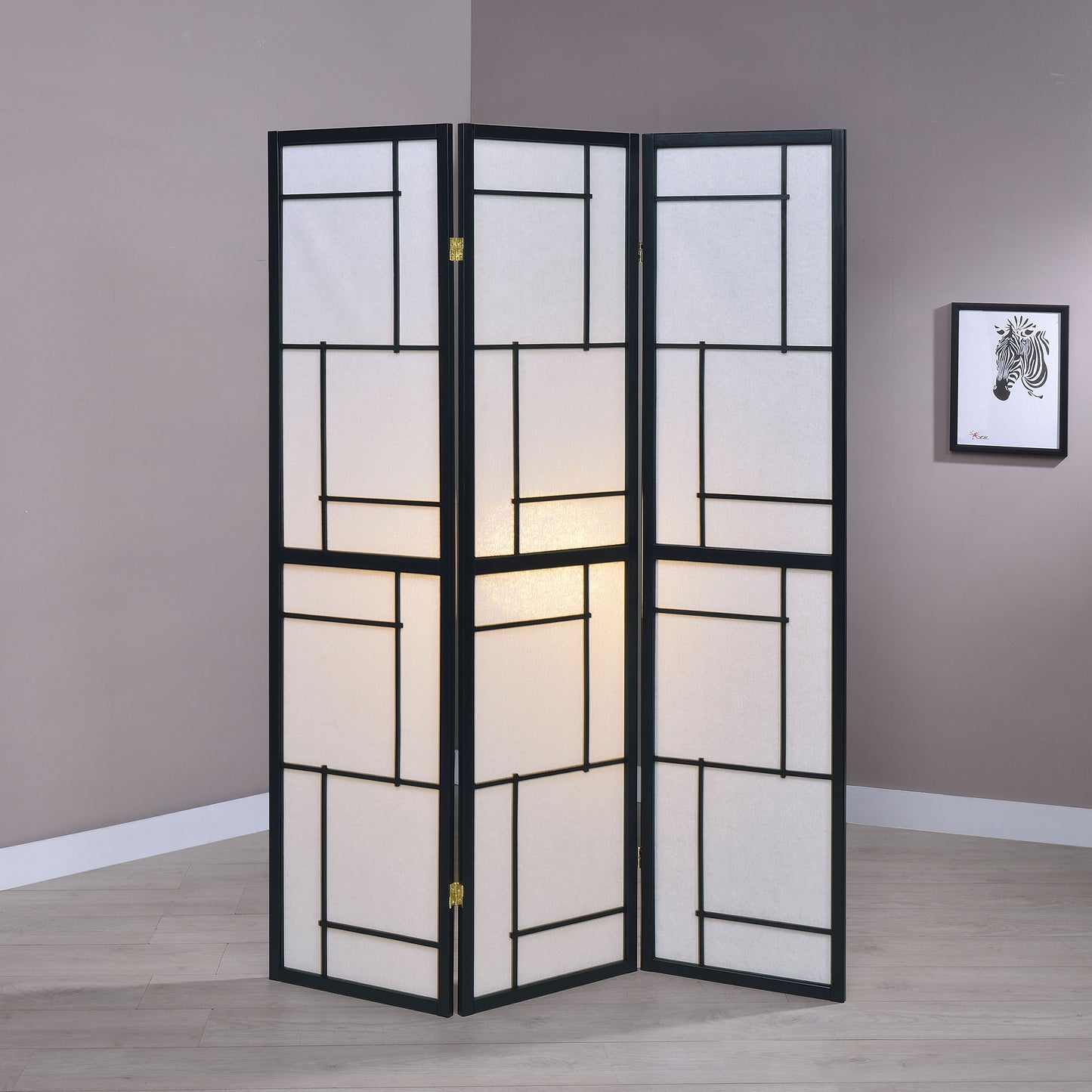 Damis 3-Panel Room Divider Folding Shoji Screen Black