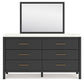 Cadmori Full Upholstered Panel Bed with Mirrored Dresser and Chest