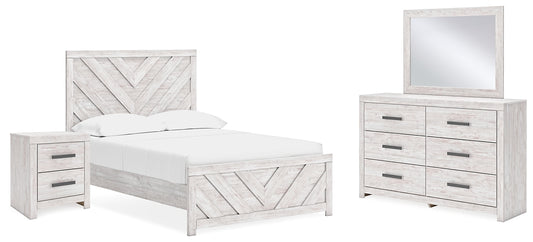 Cayboni Full Panel Bed with Mirrored Dresser and Nightstand