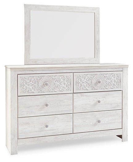 Paxberry King Panel Bed with Mirrored Dresser