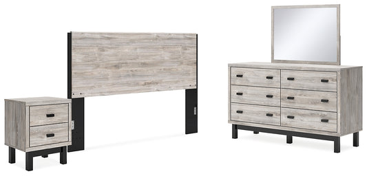 Vessalli King Panel Headboard with Mirrored Dresser and Nightstand