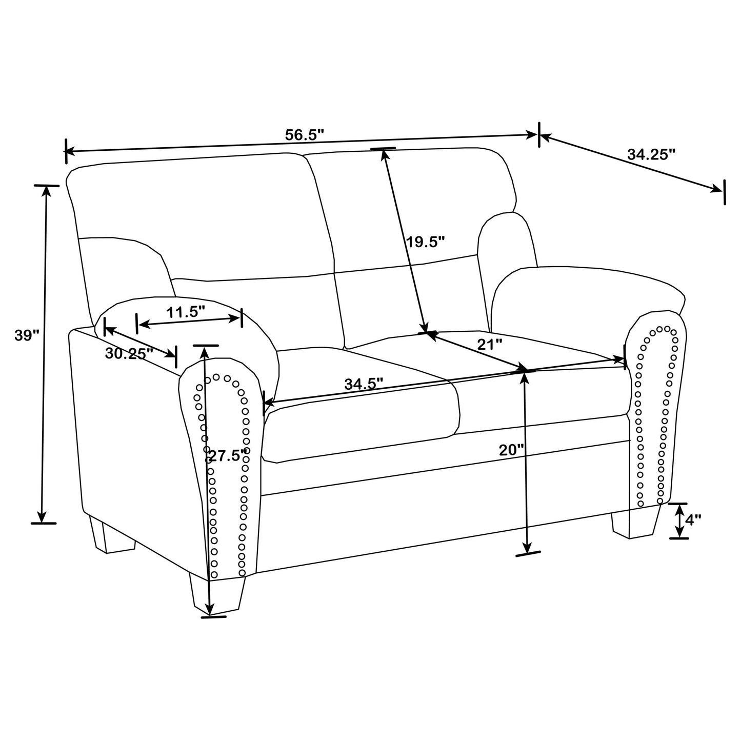 Clementine 3-piece Upholstered Padded Arm Sofa Set Brown