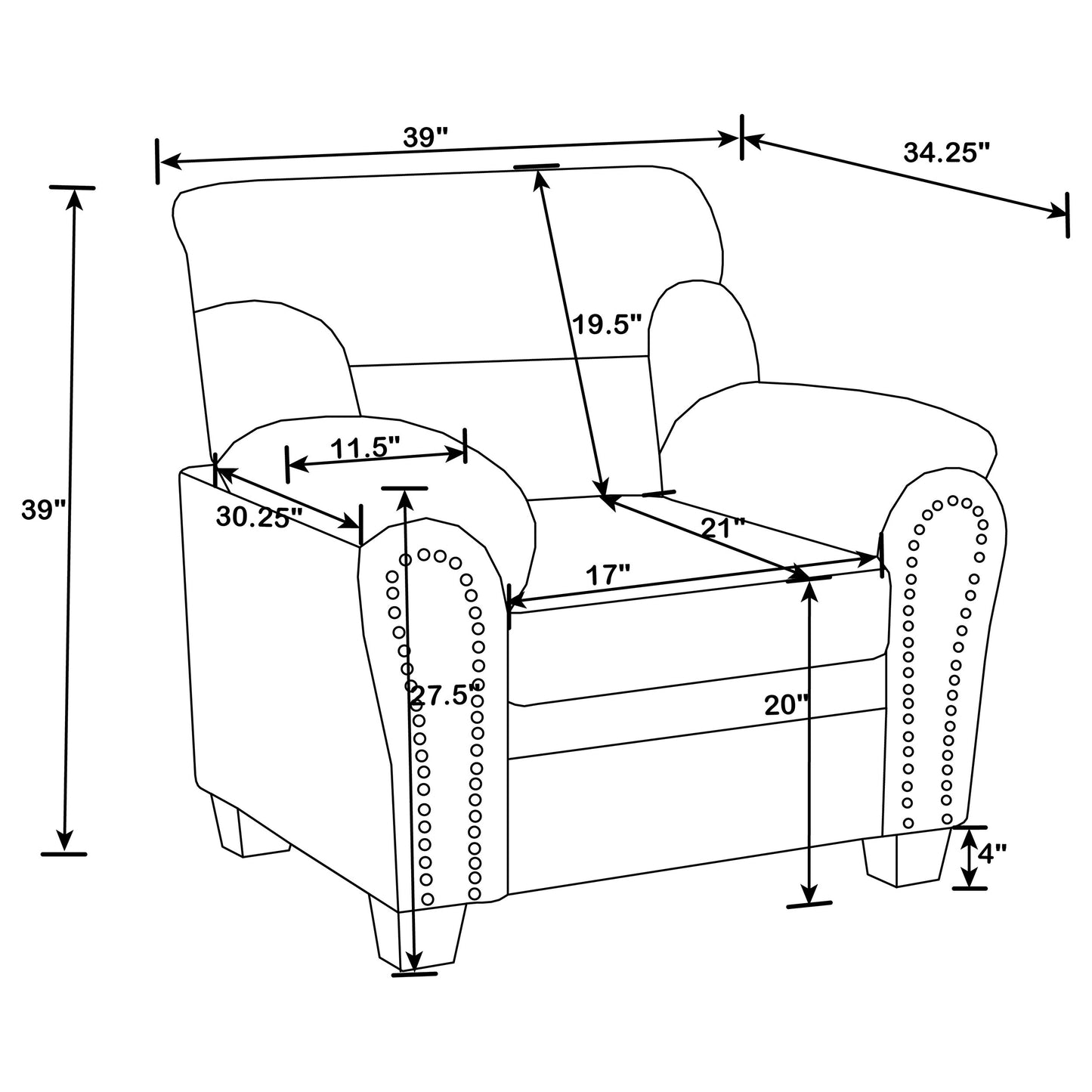 Clementine 3-piece Upholstered Padded Arm Sofa Set Grey