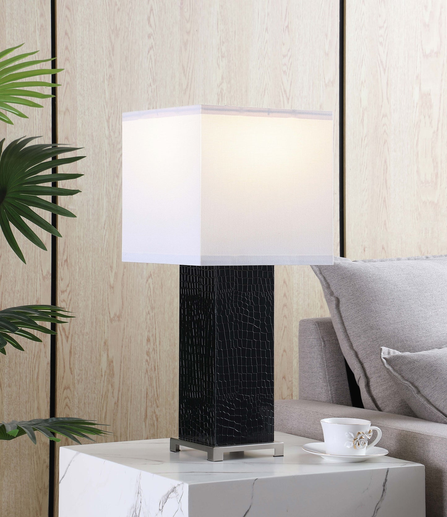 Bridle 25-inch Square Shade Faux Crocodile Table Lamp Black