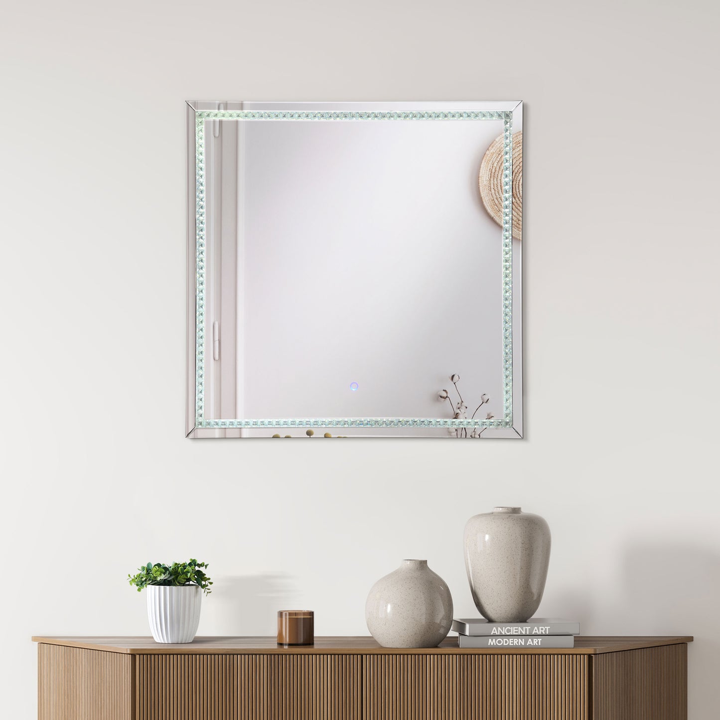 Noelle 39 x 39 Inch Wall Mirror with LED Lighting Silver